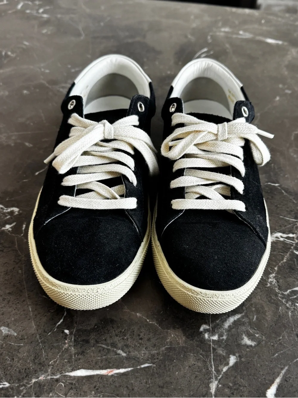 Saint Laurent Black and White Court Sneakers - Distressed suede - Picture 4 of 8
